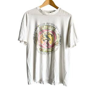 Vintage Distressed One Live Tribe White Single Stitch Shirt Size XL 22x29